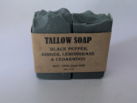 Tallow Soap. Black Pepper, Ginger, Lemon Grass, Cedarwood. 100% Goats Milk