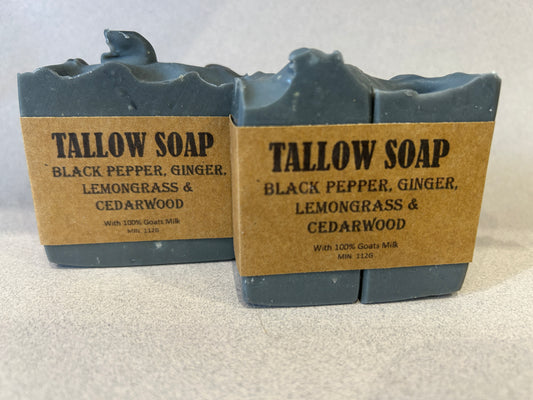 Tallow Soap. Black Pepper, Ginger, Lemon Grass, Cedarwood. 100% Goats Milk